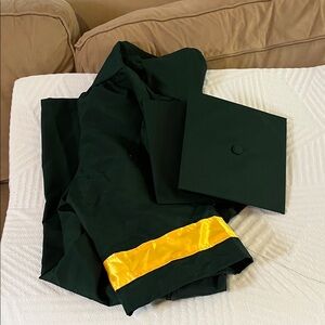 Dark Green Academic Gown with Cap and Yellow Accent